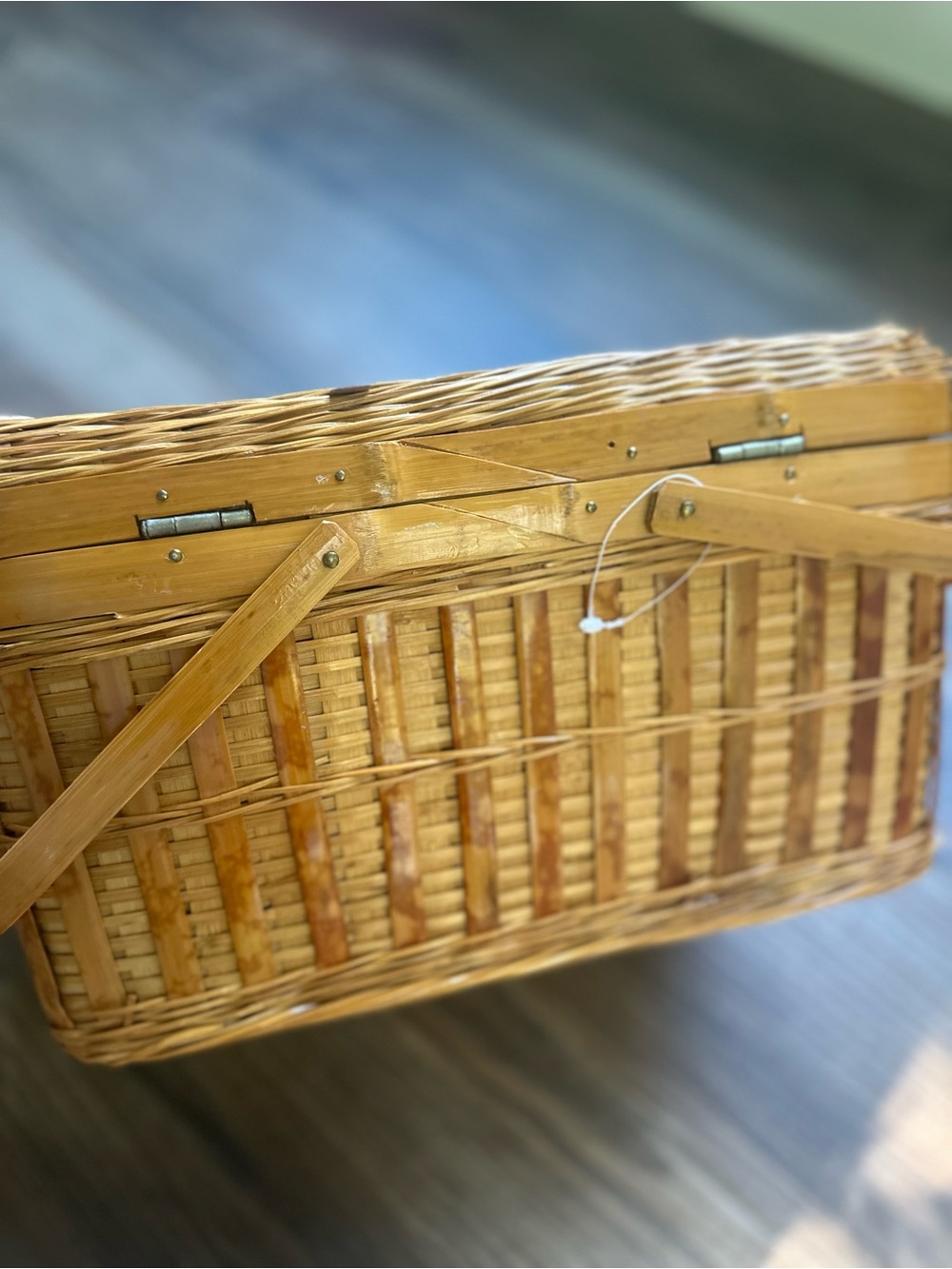 Vintage Antique Woven Picnic Basket in Natural and Brown - Picture 4 of 16